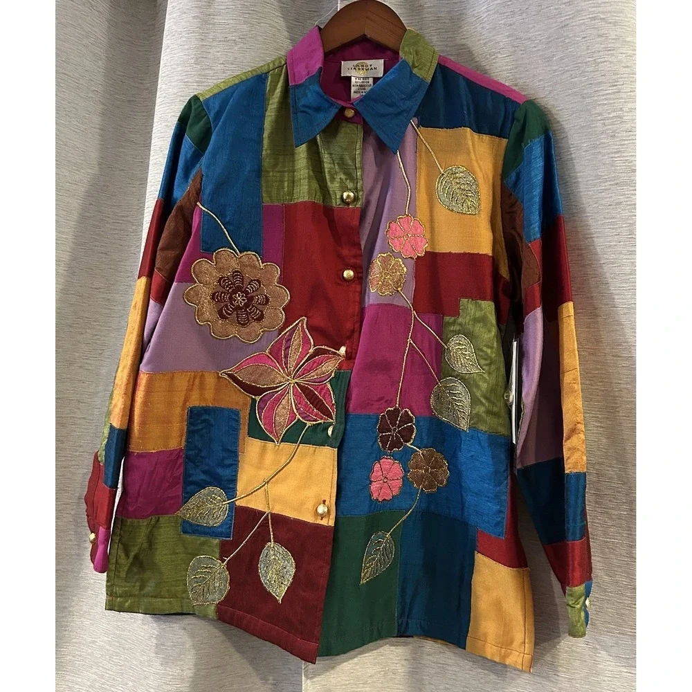 Vintage Sandy‎ Starkman Patchwork Jacket Women's Size Medium Embroidered - Picture 2 of 5